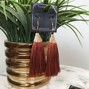 ‼️ Cocoa Brown Thread Tassel Drop Earrings Boho